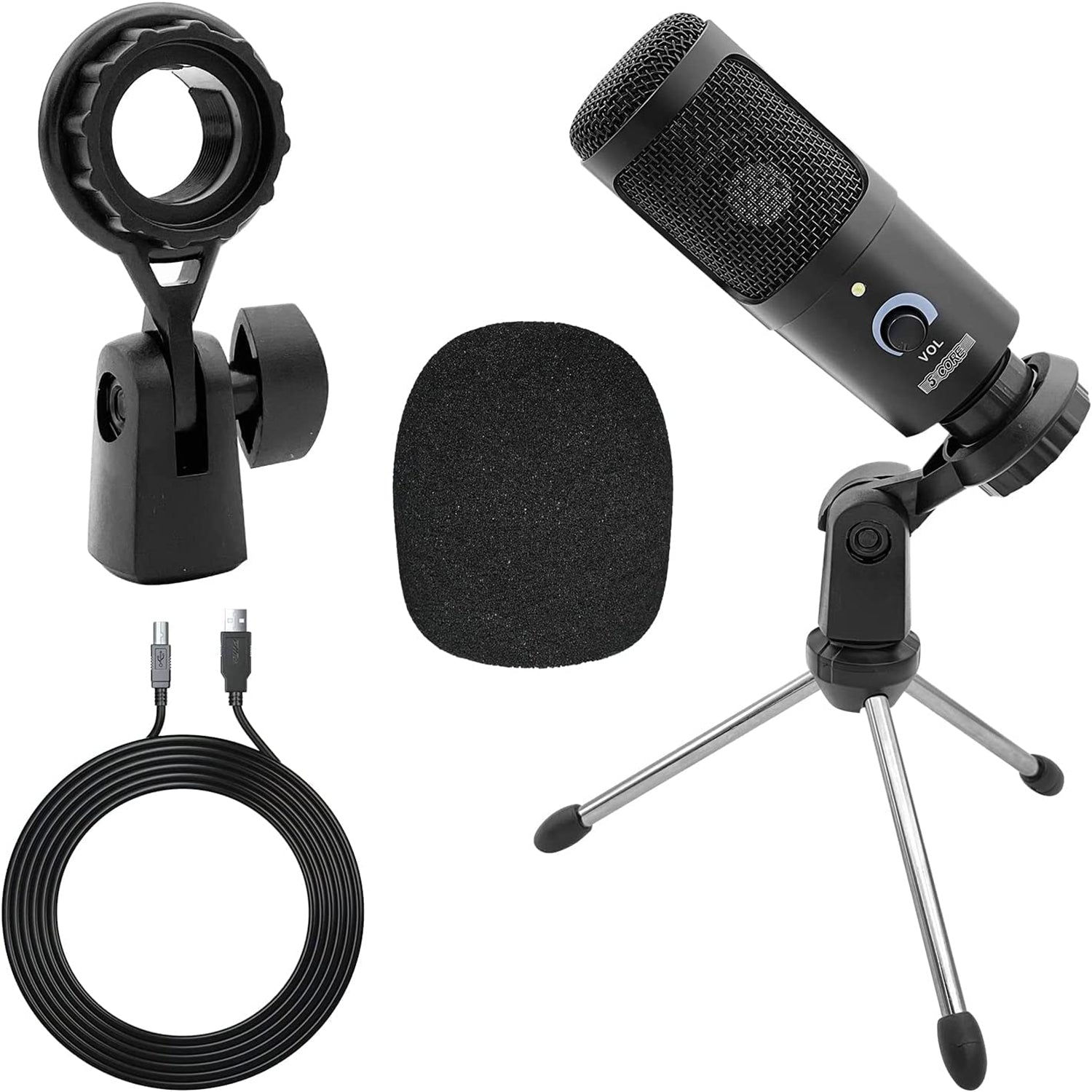5Core Recording Microphone Podcast Bundle w Condenser Mic Desk Stand Foam Cove