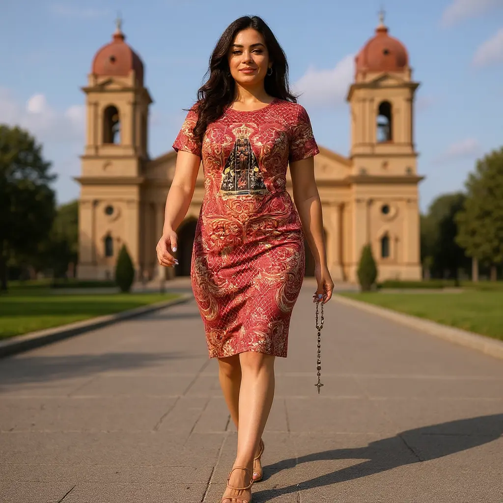 Vestido Nossa Senhora Aparecida em ambiente de igreja disponível no Empório do Católico RJ com envio para todo o Brasil