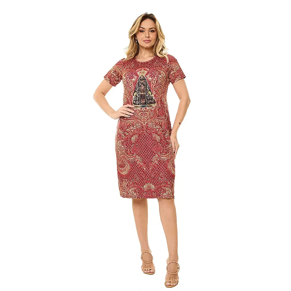 Vestido Nossa Senhora Aparecida feminino frente tecido premium à venda no Empório do Católico no Rio de Janeiro RJ