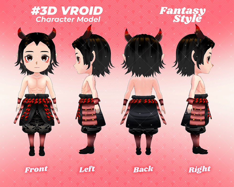 縮圖：Cool Fantasy Anime Boy 3D VTuber Model Surudoi Tsuno with Horns Design