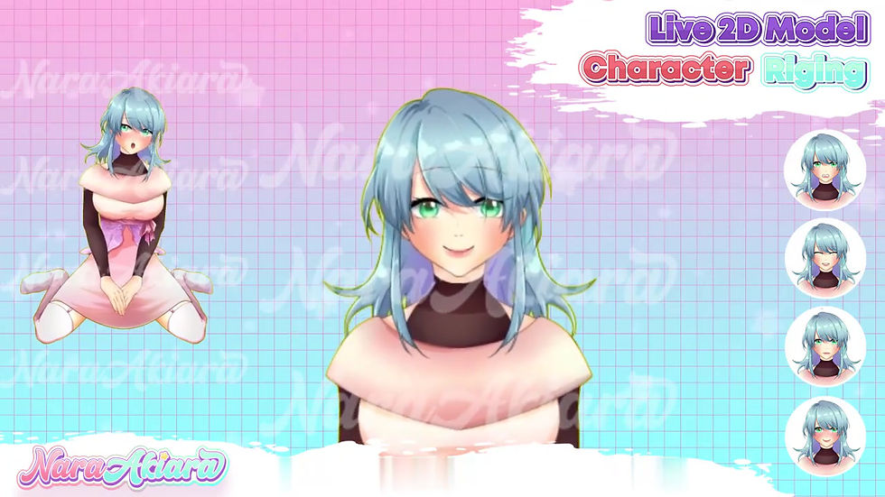 縮圖：Unleash Your Inner Charm with Vtuber Live2d Anime Blue Hair Girl Sit Down Pose