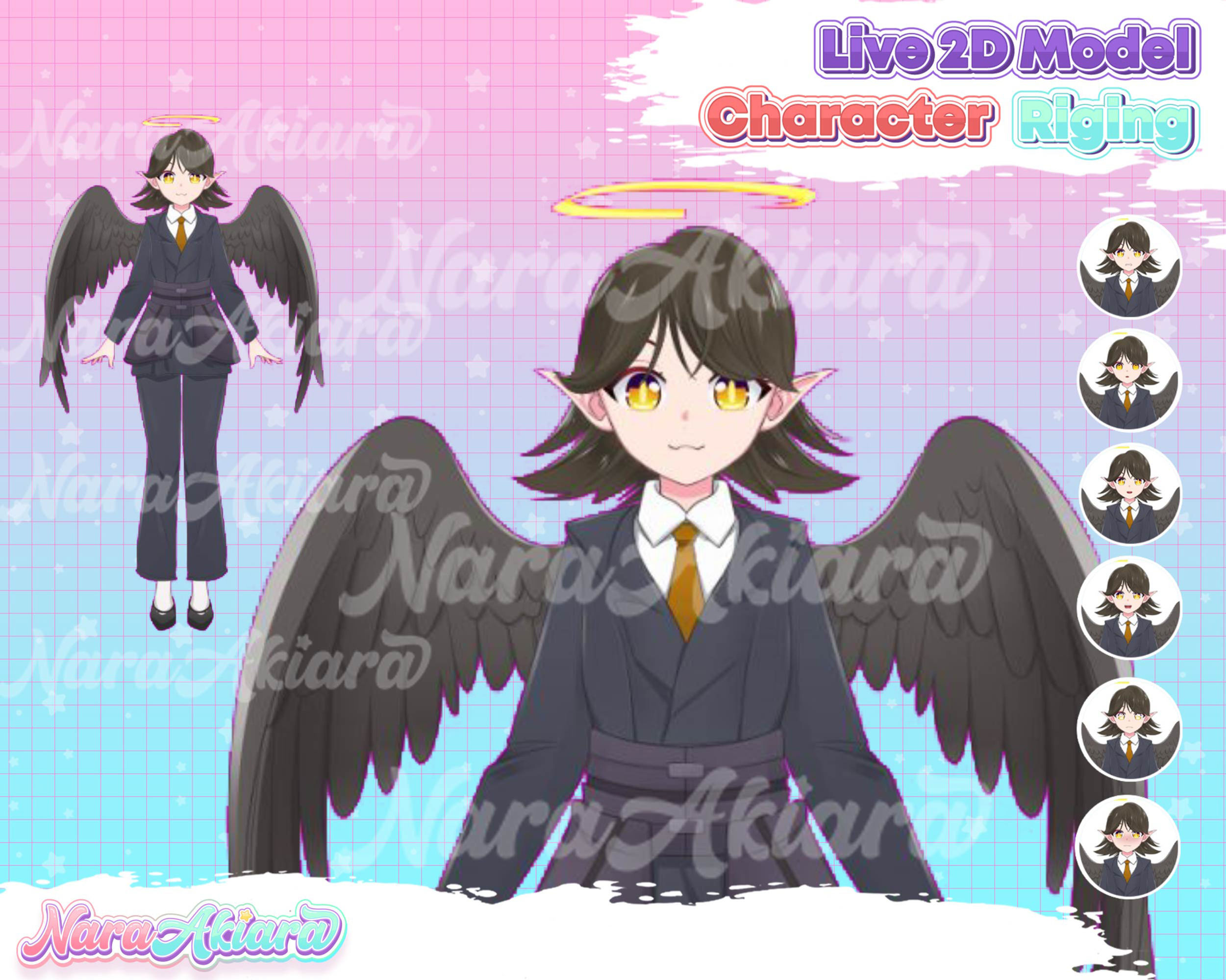 Embrace the Darkness with Vtuber Live2d Anime Dark Angel Girl for Streamers