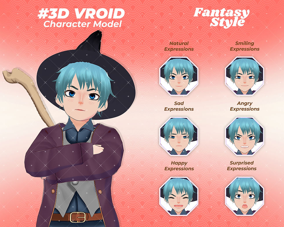 섬네일: Stylish Witch Anime Boy 3D VTuber Model Jaakuna Majo Fantasy Character