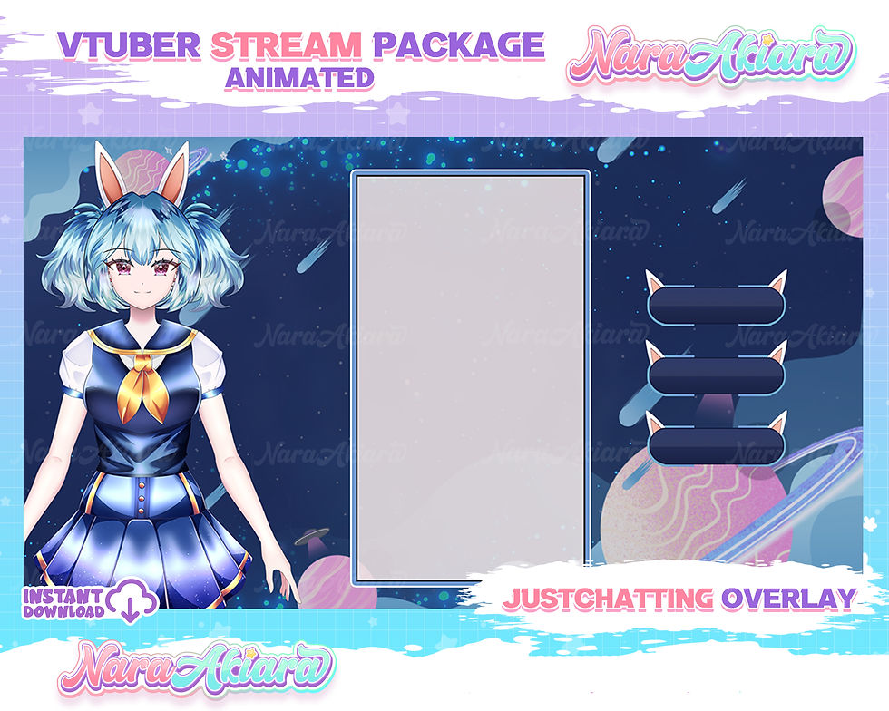 縮圖：Stand Out from the Crowd with the Anime Girl Twintail Bunny Overlay Stream Pack