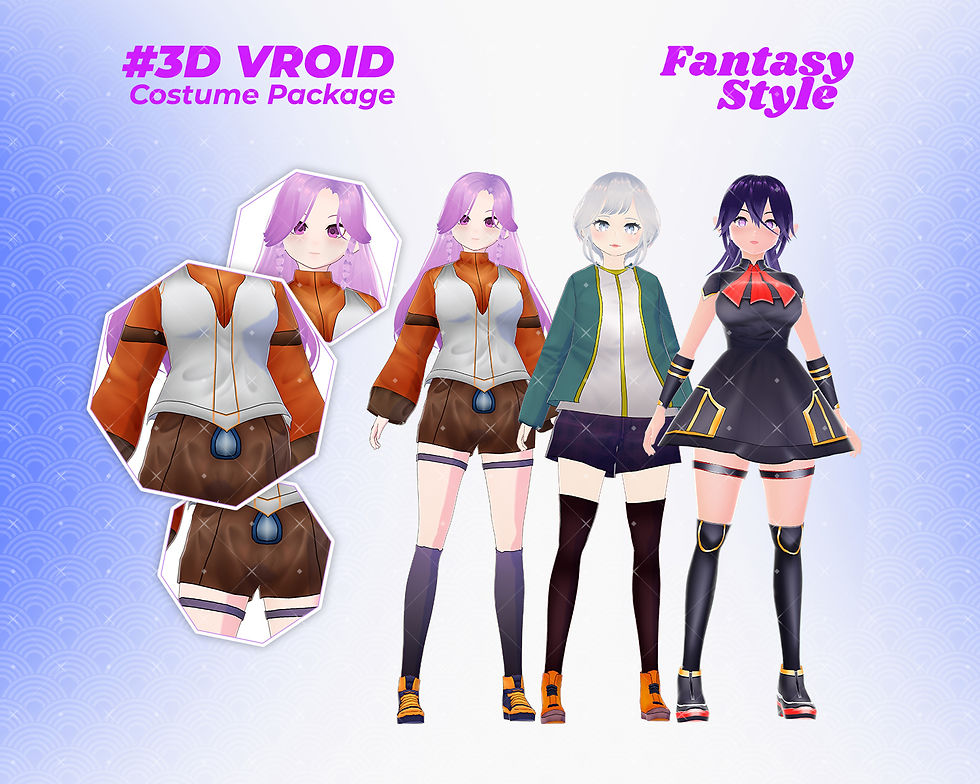 サムネイル： Beautiful 3D Vroid Outfit Pack Mixing Fantasy and Everyday Looks