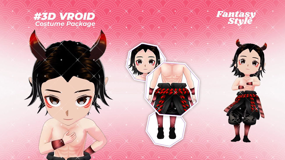 サムネイル： Cool Fantasy Anime Boy 3D VTuber Model Surudoi Tsuno with Horns Design