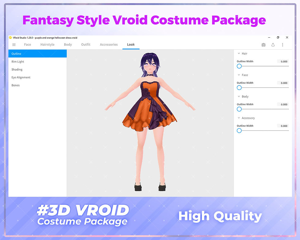 Thumbnail: 3D VRoid Clothes Pack The Shadow Hunter - Dark Fantasy Girl Outfit