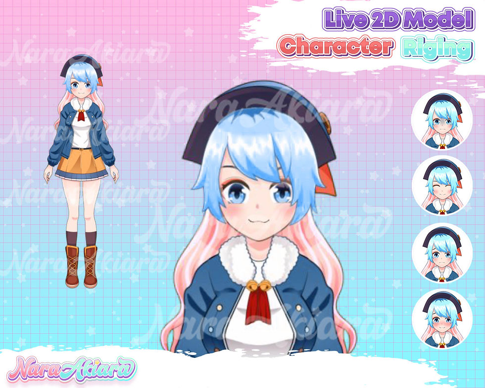 Playful Vtuber Live2d Anime School Theme in Blue and Pink Shades