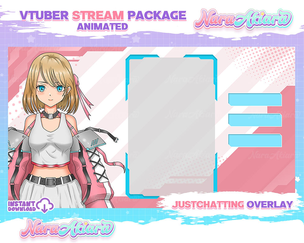 Thumbnail: Immerse Your Streams with Anime Cyberpunk Girl Pink Jacket Overlay Stream Pack