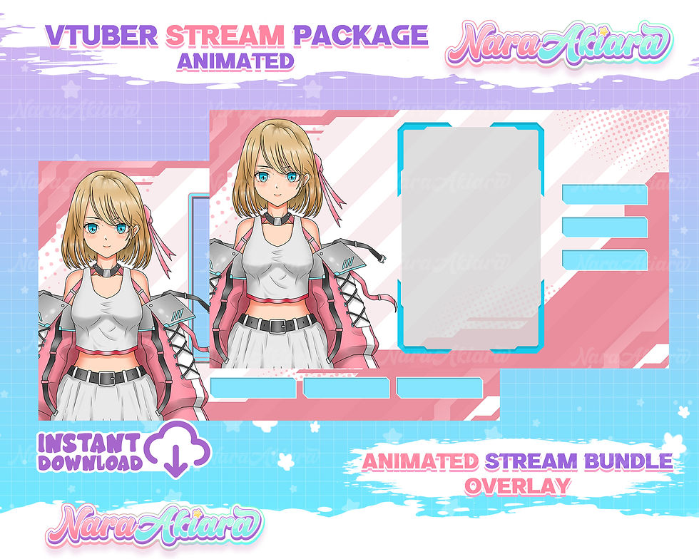 縮圖：Immerse Your Streams with Anime Cyberpunk Girl Pink Jacket Overlay Stream Pack
