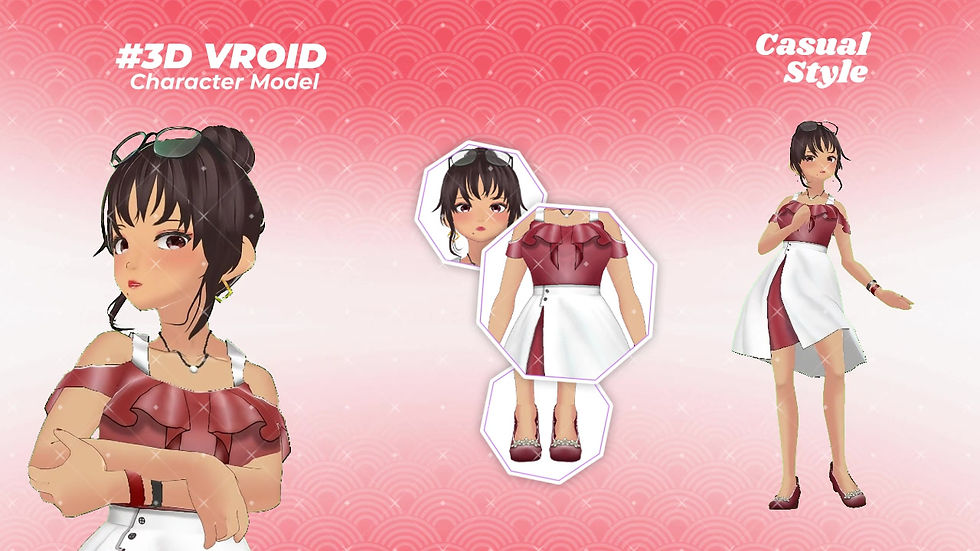 섬네일: Elegant Anime Girl Alesya in Red Dress with Glasses, Ready-to-Use 3D Vroid Model