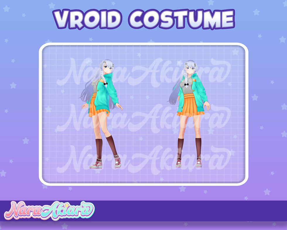 縮圖：Vibrant Fusion with Blue Jacket and Orange Skirt 3D Vroid Clothes for Avatar