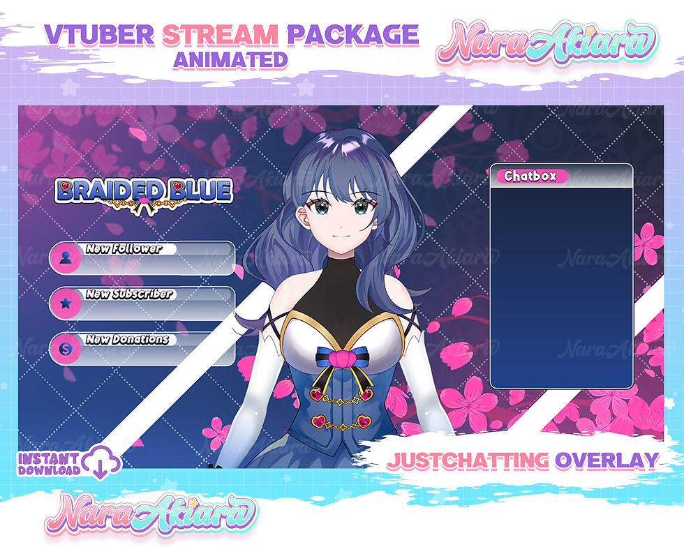 Thumbnail: Elevate your streams with Anime Girl Braided Blue Hair Overlay Stream Package
