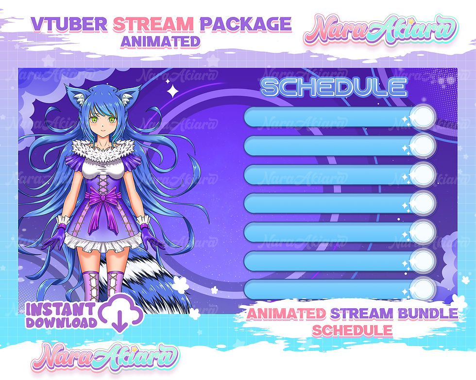 Thumbnail: Enchanting Anime Blue Tail Girl Overlay Stream Pack for a captivating streaming