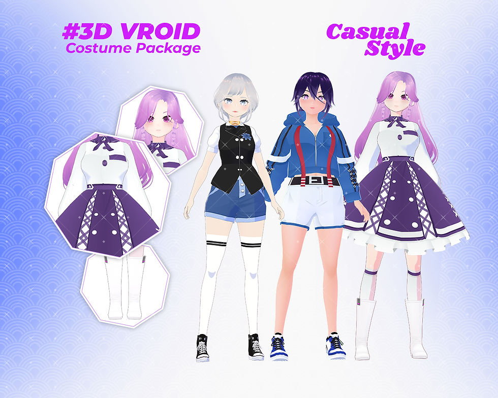 Thumbnail: Chic Casual Girl Outfit Pack to Upgrade Your 3D VRoid Model Wardrobe