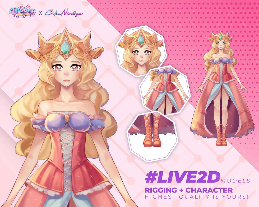 Royal Anime Queen Live2D Vtuber Model with Crown for Streaming Experience