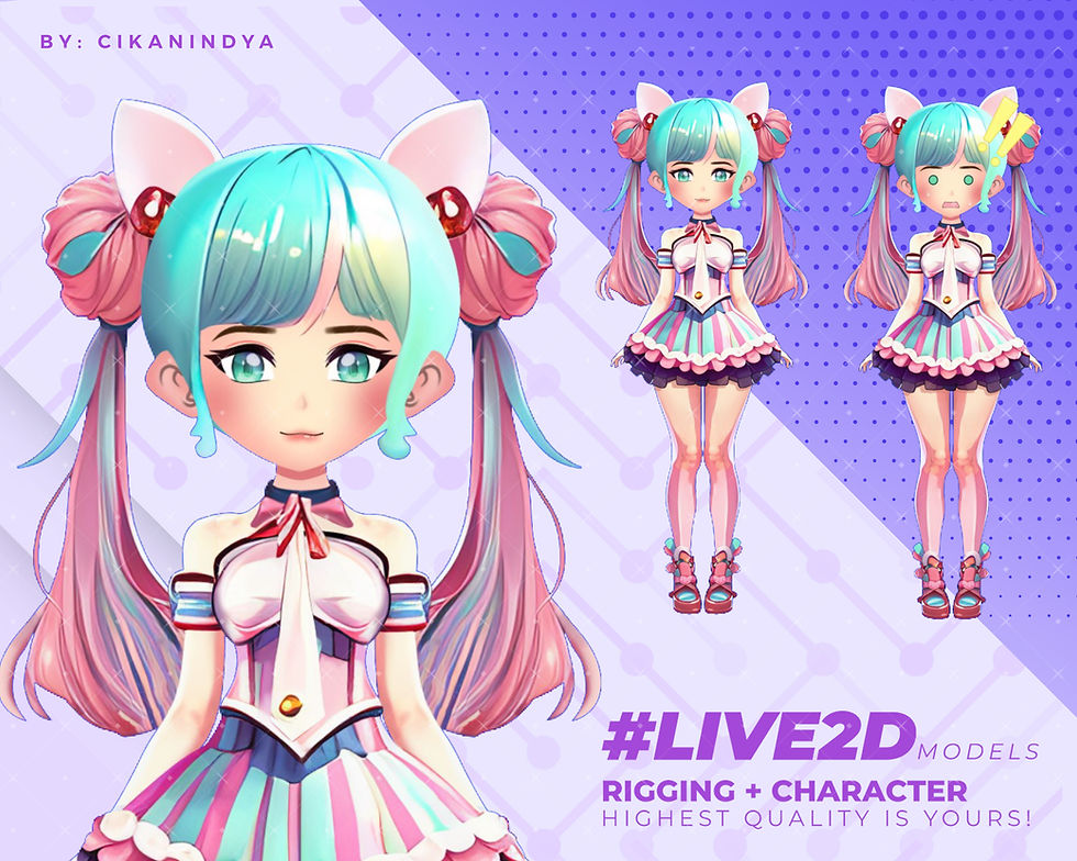 Thumbnail: Vibrant Blue & Pink Haired VTuber Girl Live2D Model - Stand Out in Stream
