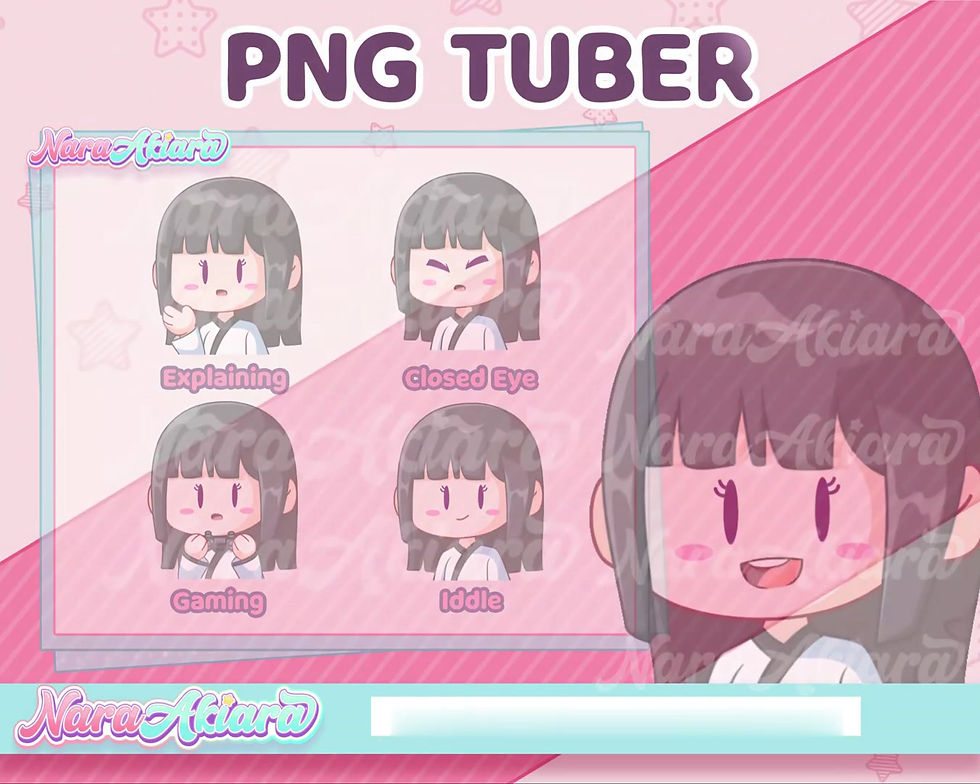 サムネイル： Stream with Style Using Our Charming PNG Tuber Chibi Black Hair Girl for Stream