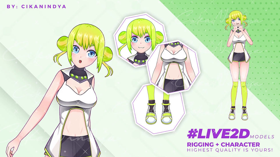Thumbnail: Virtual Star Artistry: Green & Black Anime VTuber Model for Streamers