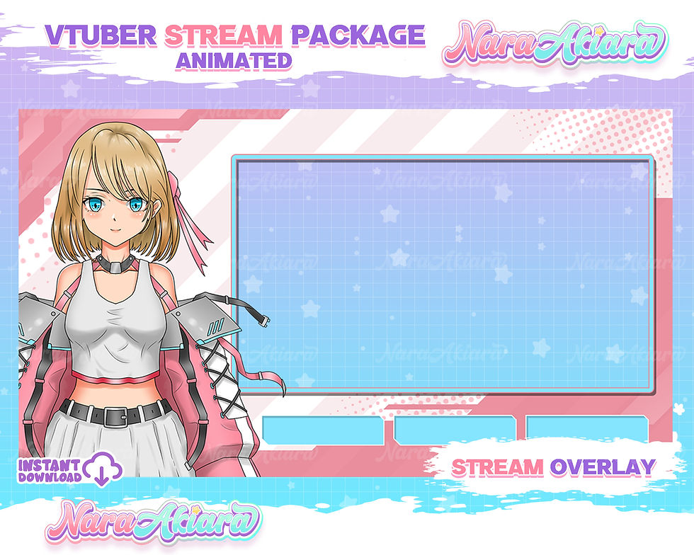 縮圖：Immerse Your Streams with Anime Cyberpunk Girl Pink Jacket Overlay Stream Pack