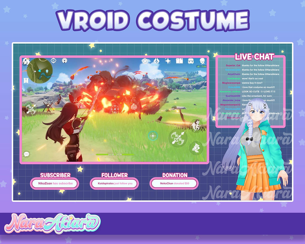 Thumbnail: Vibrant Fusion with Blue Jacket and Orange Skirt 3D Vroid Clothes for Avatar