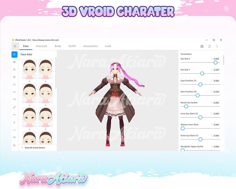 縮圖：Embodying Uniqueness with the Brown Dresses Anime Girl 3D Vroid Model for Stream