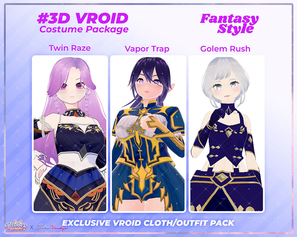 Complete 3D VRoid Fantasy Wardrobe Girl Pack for Custom Character Looks