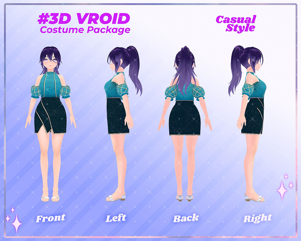 섬네일: Green and Blue Casual 3D VRoid Outfit Pack for VRoid Models
