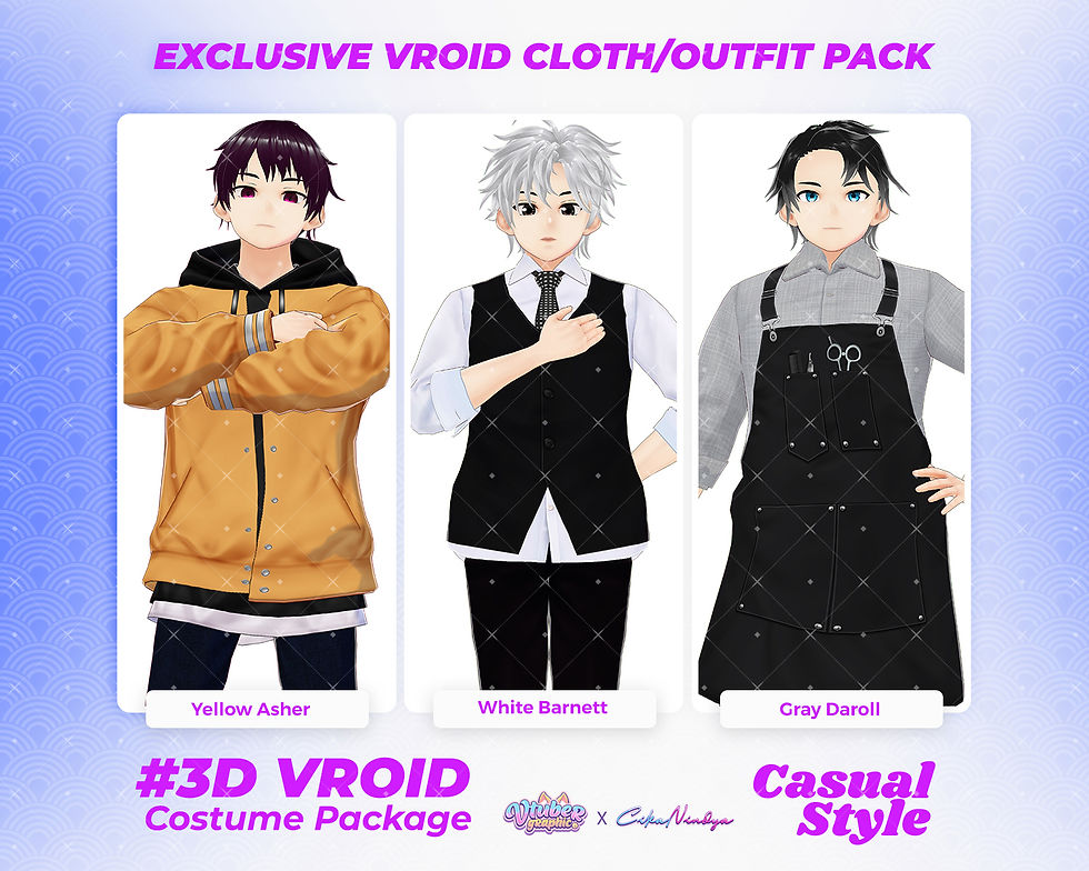 Trendy Everyday Casual Male Outfit Pack Designed for 3D VRoid Models