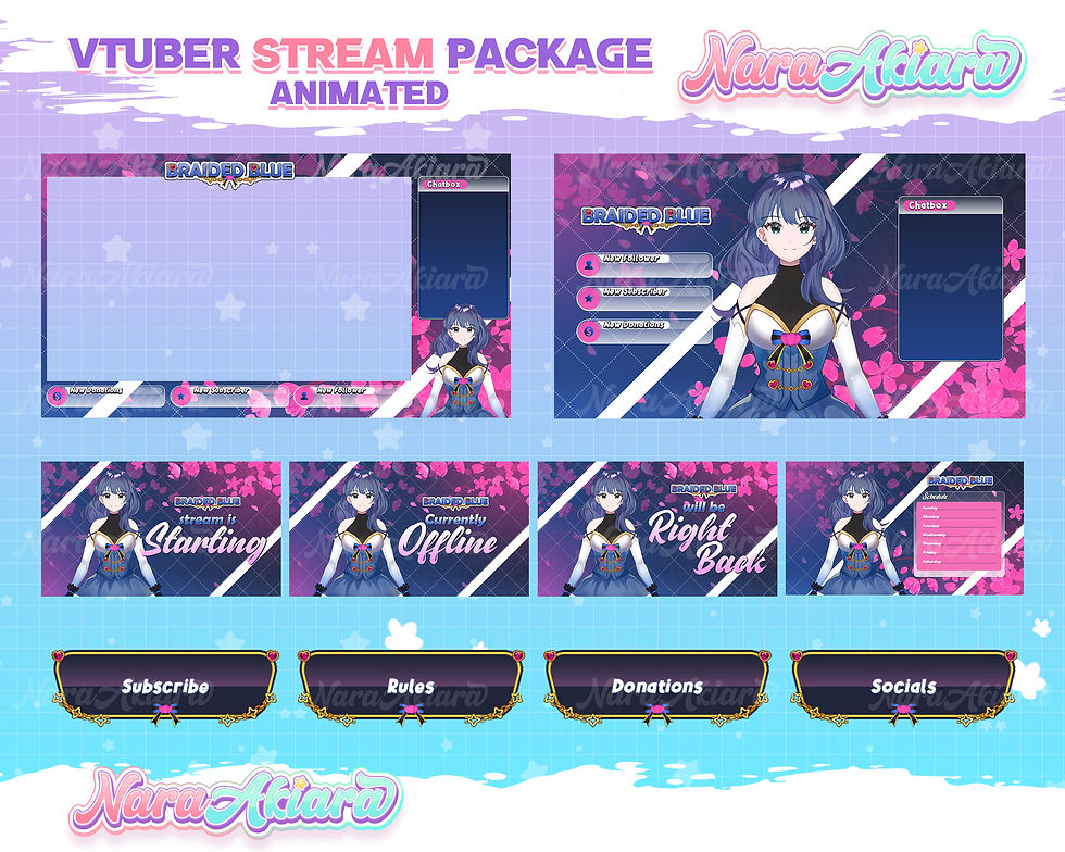 Elevate your streams with Anime Girl Braided Blue Hair Overlay Stream Package