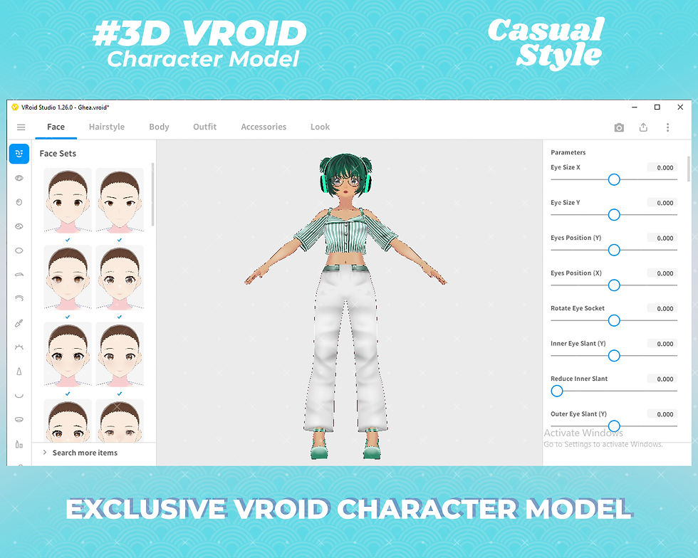 Thumbnail: Modern Anime Girl Avatar Ghea in Green Casual Outfit Ready-to-Rig 3D Vroid Model