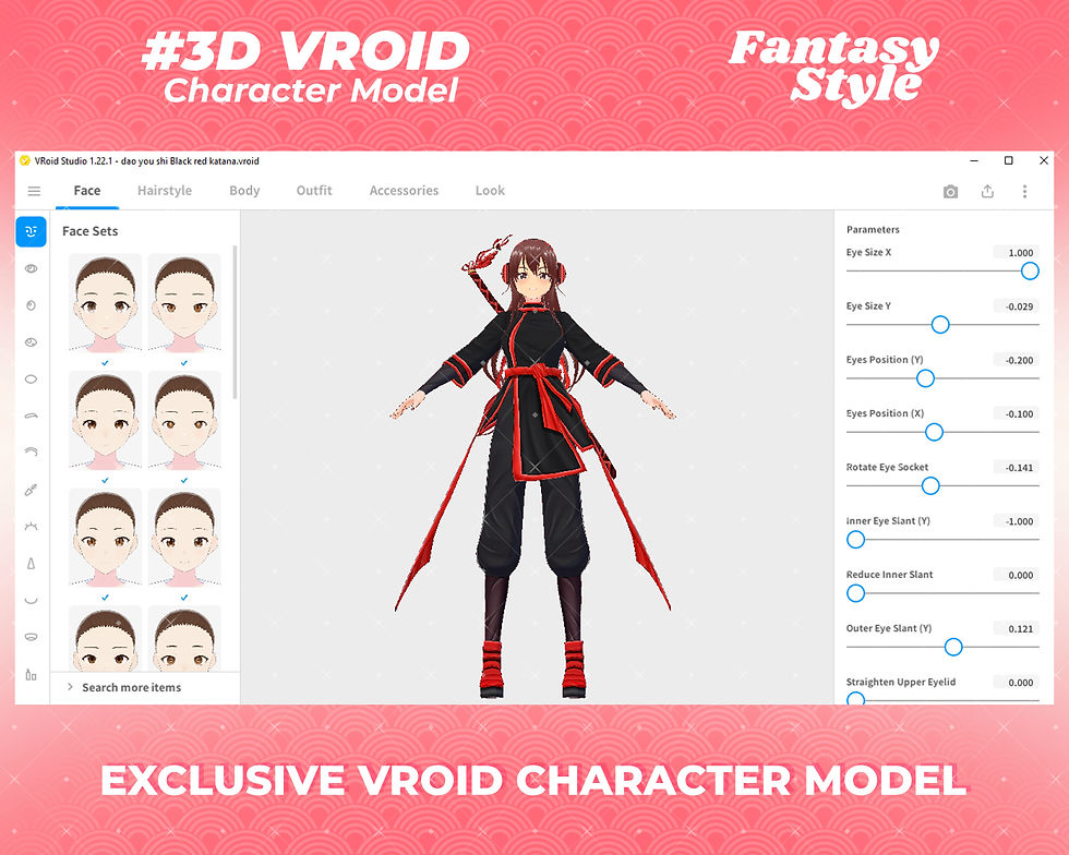 섬네일: Black and Red Katana Warrior Character Detailed 3D VRoid Model with Anime Style