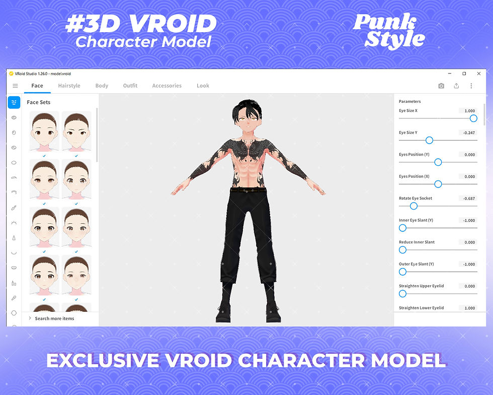 Thumbnail: Tattooed Fantasy Anime Boy 3D Vroid Model Irezumi VTuber Avatar Character
