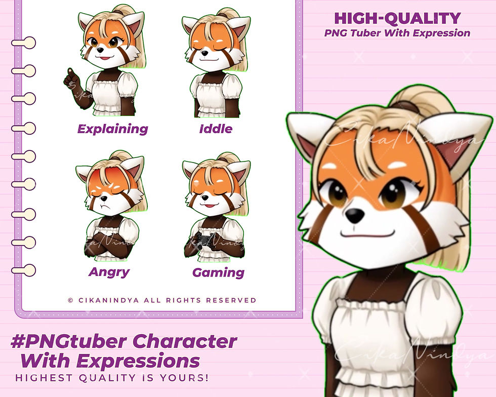 Thumbnail: Colorful PNG Tuber Character Red Panda Girl for Dynamic Streaming