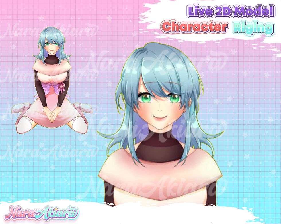 縮圖：Unleash Your Inner Charm with Vtuber Live2d Anime Blue Hair Girl Sit Down Pose