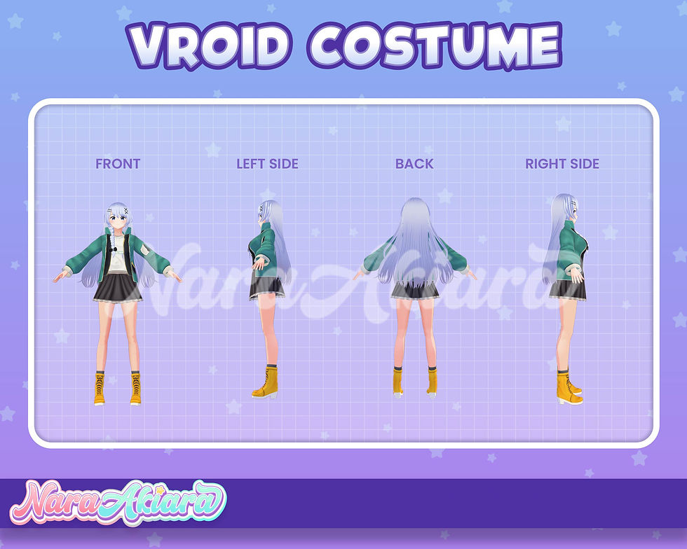 縮圖：Sporty Elegance with Dark Green Jacket and Skirt VRoid Attire for Dynamic Avatar