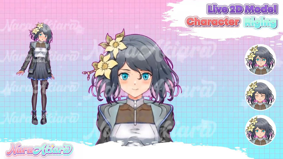 サムネイル： Express Your Emo Vibes with the Vtuber Live2d Anime Pink Navy Hair Emo Girl