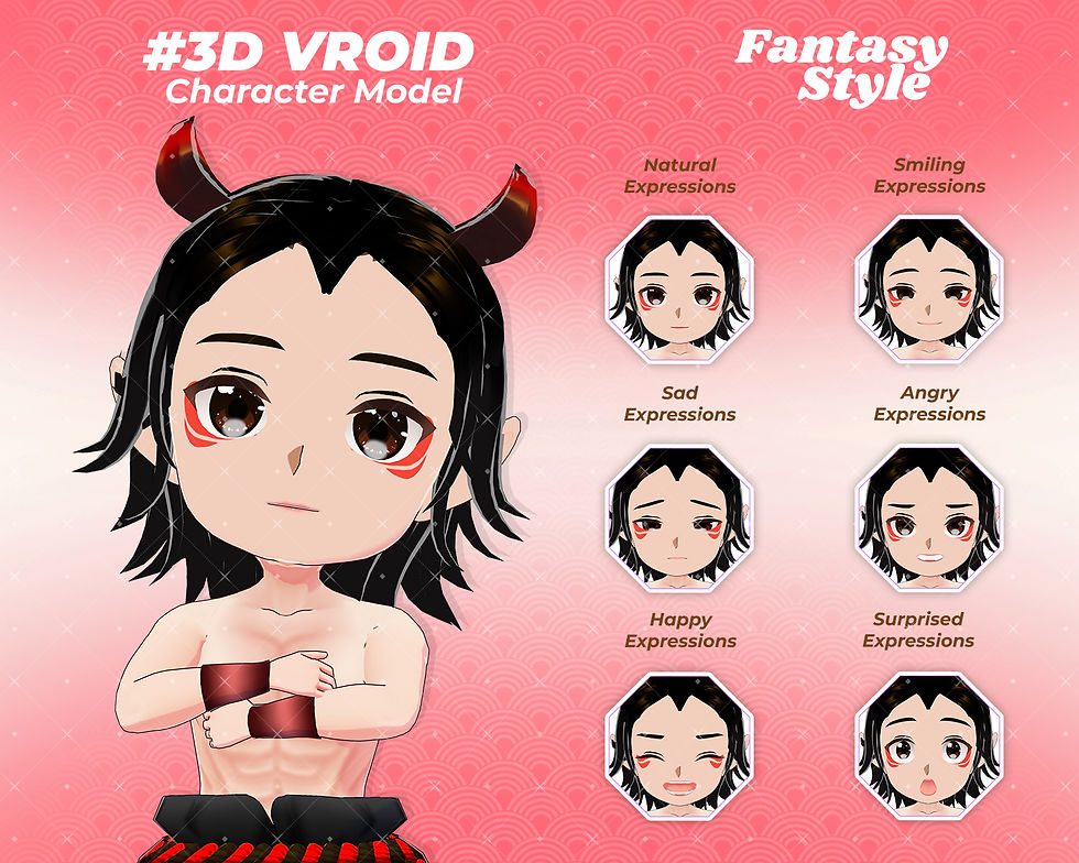 Thumbnail: Cool Fantasy Anime Boy 3D VTuber Model Surudoi Tsuno with Horns Design