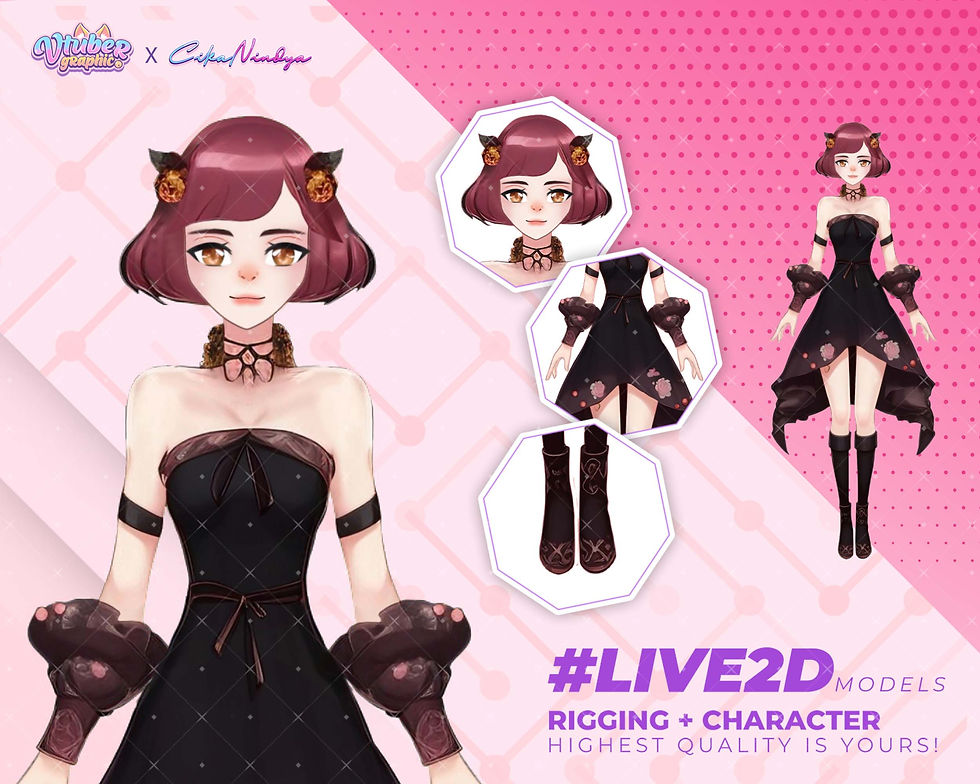 Elegant Anime Girl Live2D Vtuber Model in Black Dress Perfect for Streaming