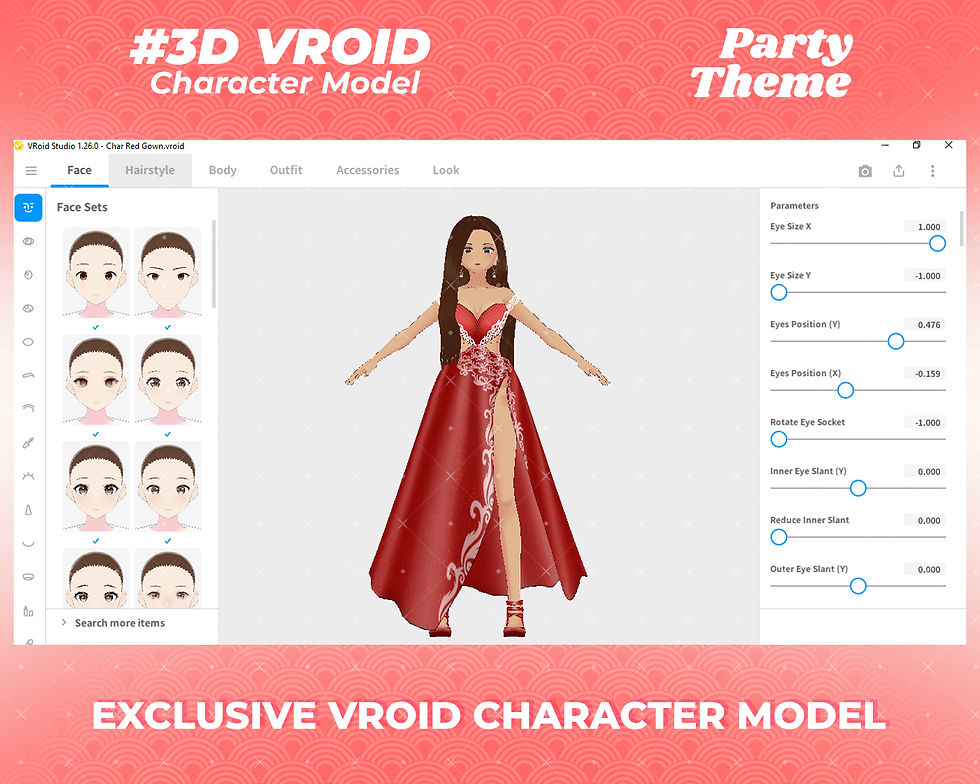 섬네일: Anne with Red Gown 3D Vroid Model – Elegant Anime Girl Avatar for Virtual Worlds