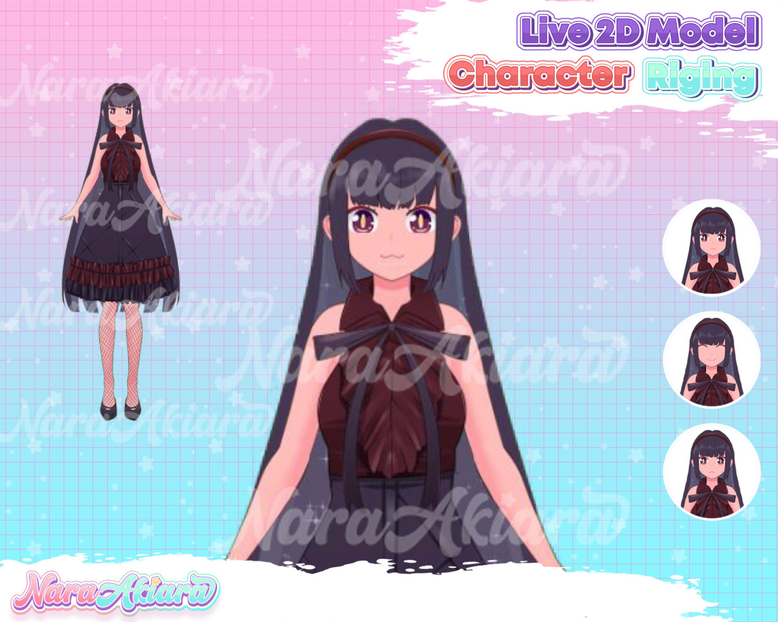 Unleash Your Elegance with Vtuber Live2D Anime Black Dresses Girl for Streamers