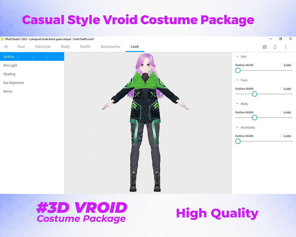 섬네일: 3D VRoid Clothes Pack Girl's Trendy Oversized Hoodie & Jeans Set