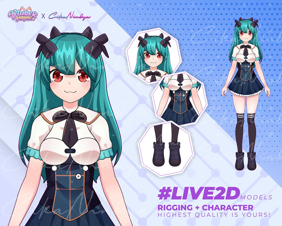 Virtual Persona Artistry: Live2D VTuber Model with Skull, Navy & Green Design