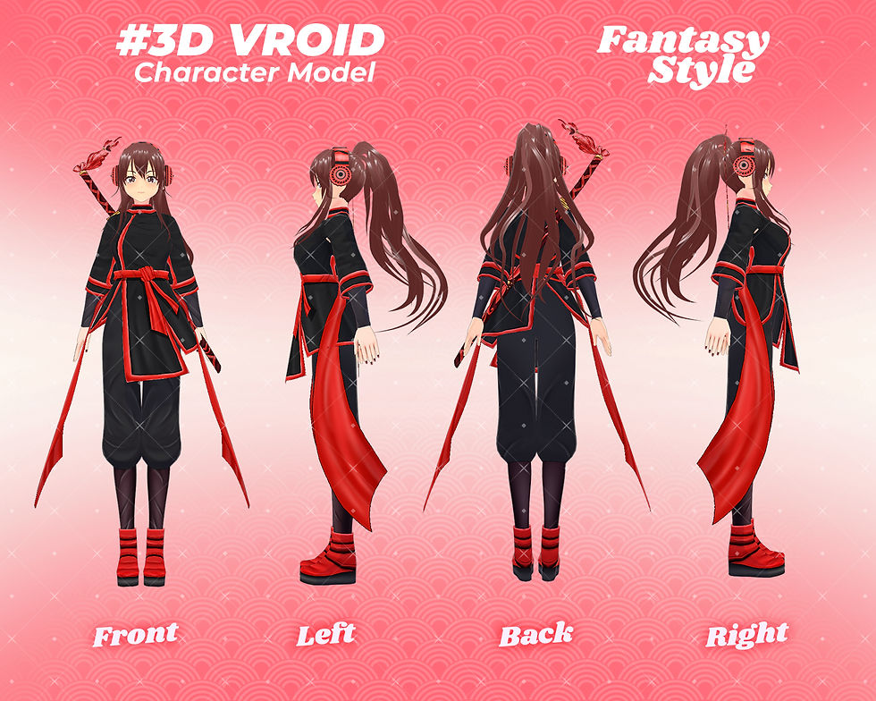Thumbnail: Black and Red Katana Warrior Character Detailed 3D VRoid Model with Anime Style