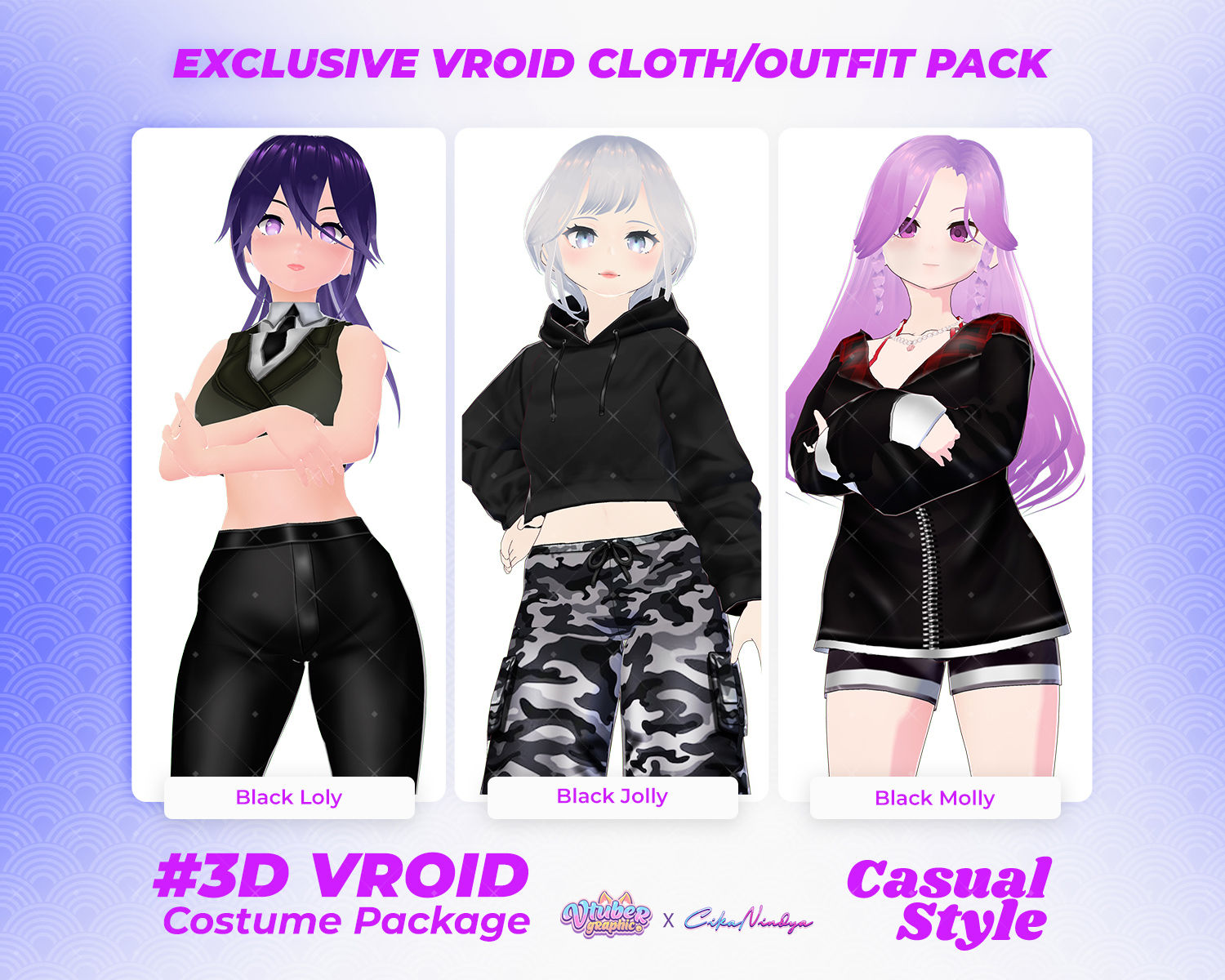 3D VRoid Clothes Pack Sweetheart Girl's Simple & Playful Casual Attire