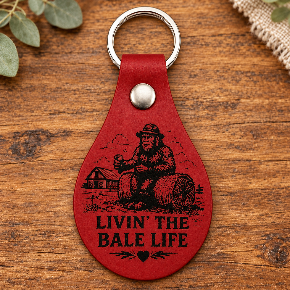 Livin’ the Bale Life engraved teardrop keychain