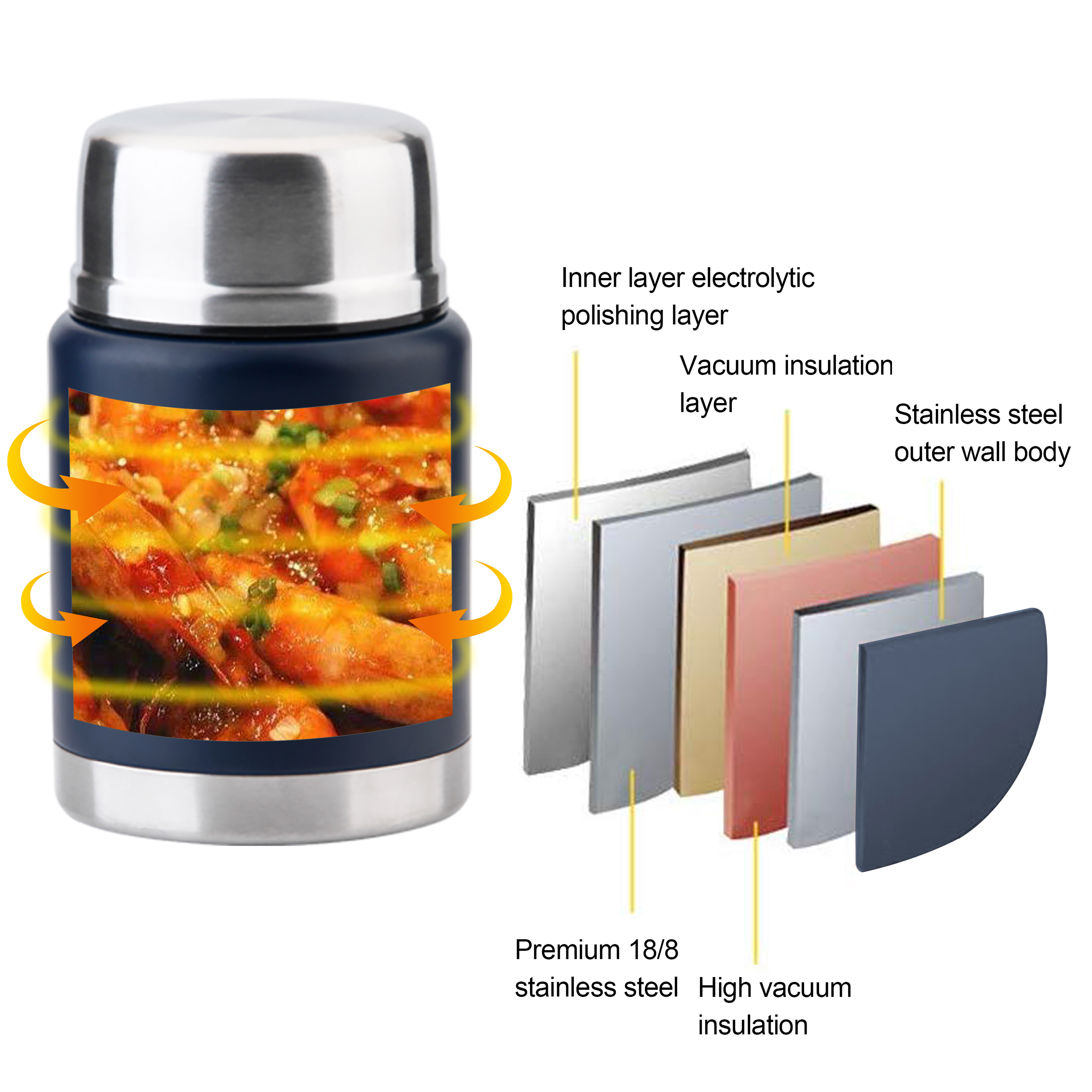 Prime Horizon Thermos Food Flask 500ml Stainless Steel Vacuum Insulated