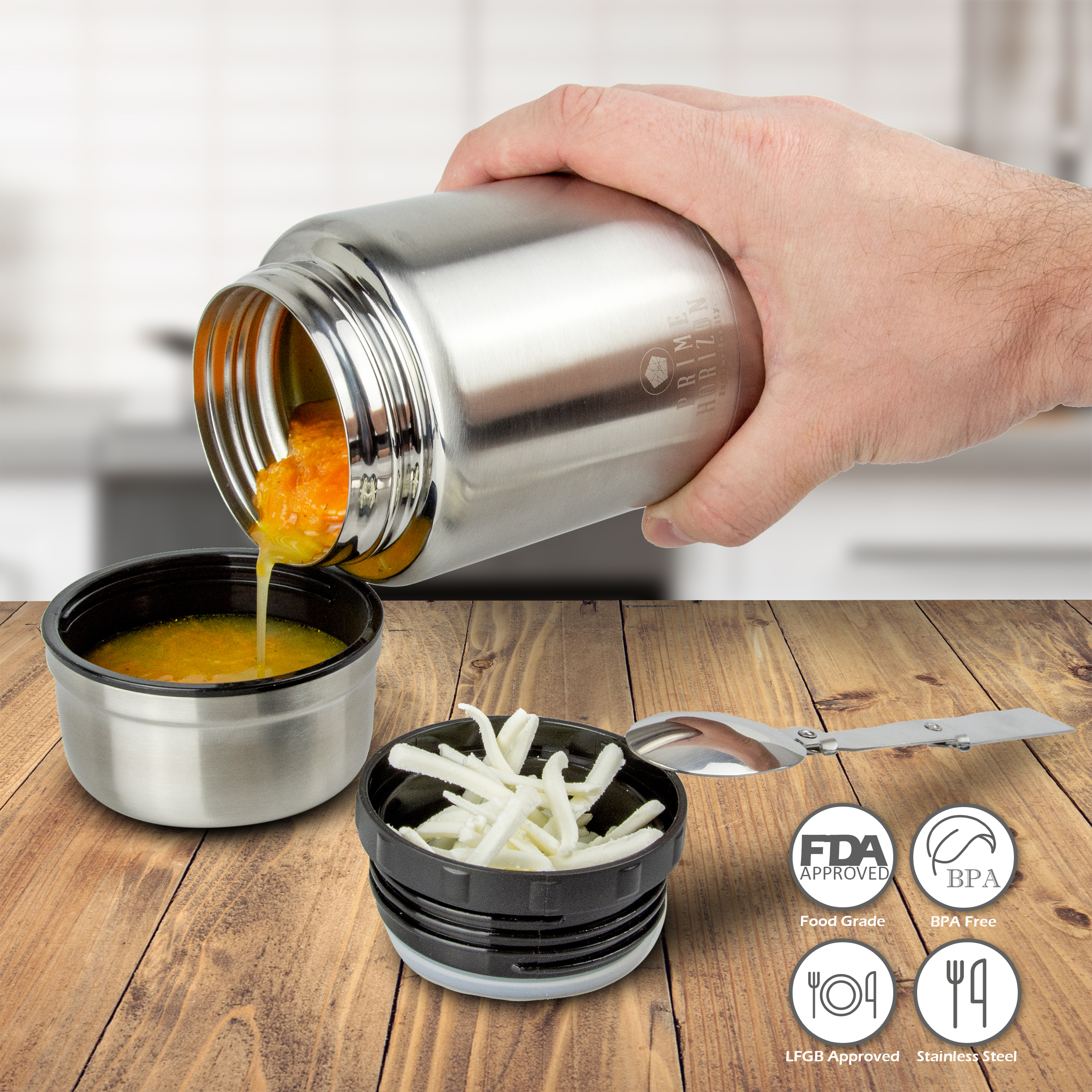 Prime Horizon Thermos Food Flask 500ml Stainless Steel Vacuum Insulated