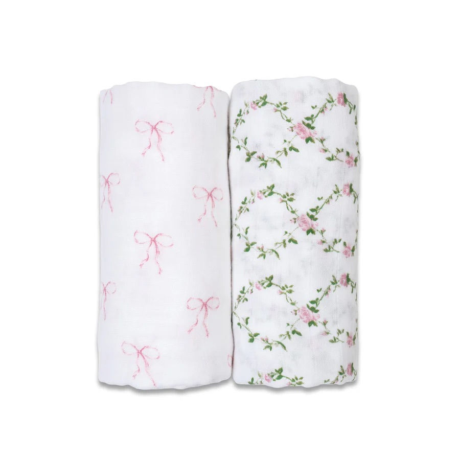 LULUJO Couverture en coton (paquet de 2) -Motifs de treillis et de roses vintage