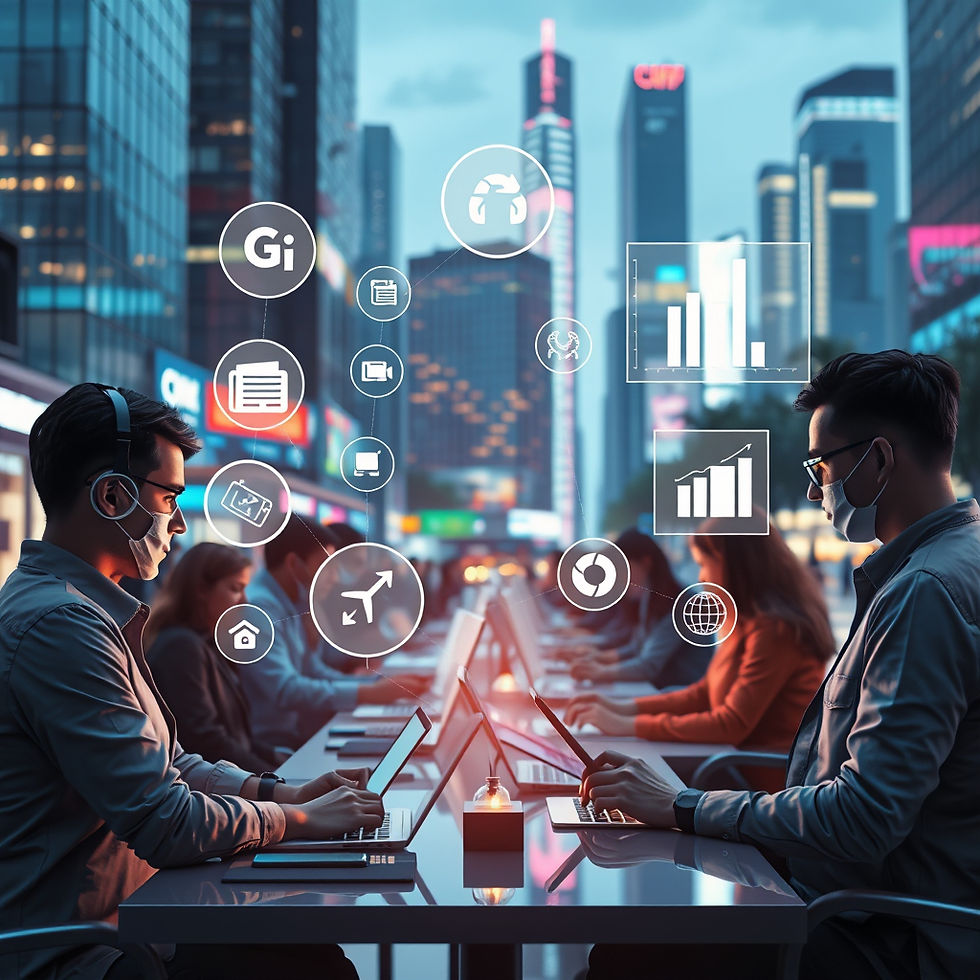 Fintech professionals navigate a bustling digital landscape in GIFT City, surrounded by holographic transaction icons and data analytics, illustrating the dynamic world of digital payment innovations and financial regulations